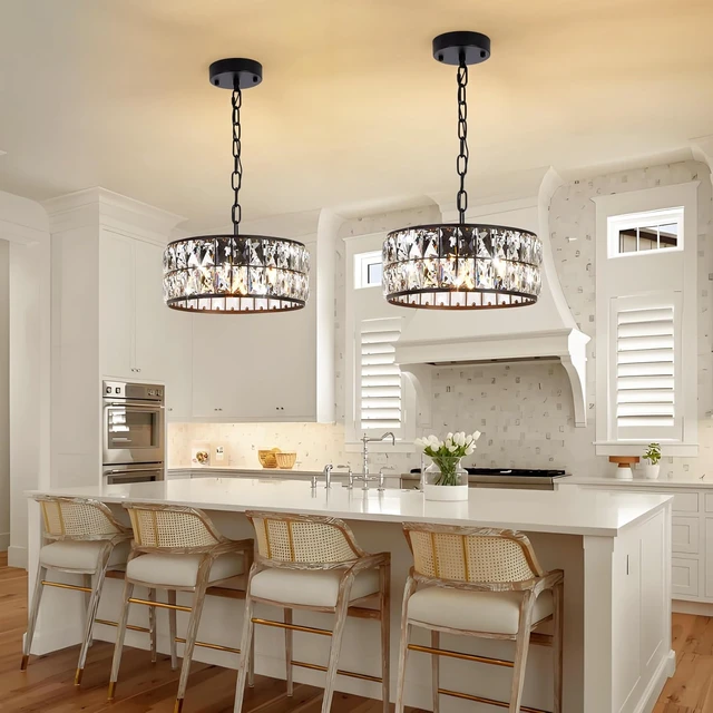Alt view image 2 of 7 - 4-Light Black Crystal 12" Round Semi Flush Mount Ceiling Light