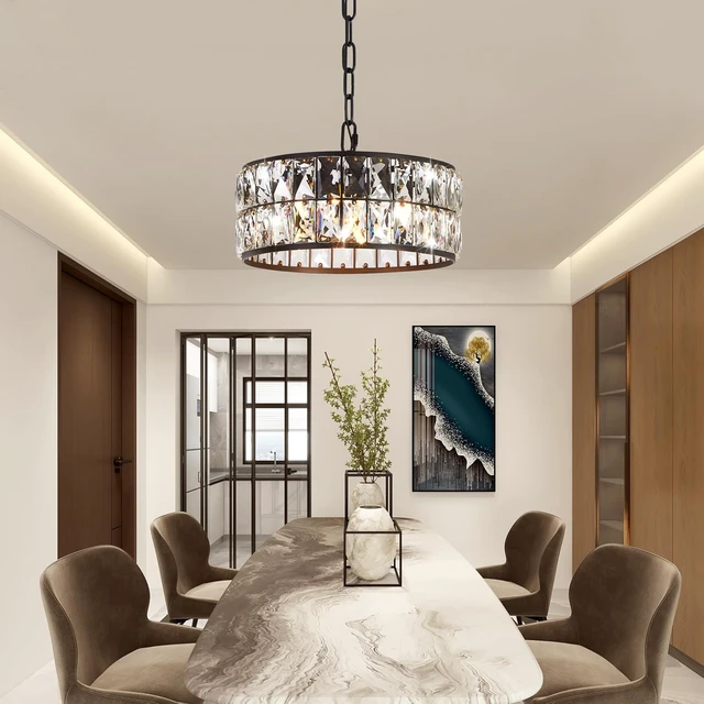 Alt view image 3 of 7 - 4-Light Black Crystal 12" Round Semi Flush Mount Ceiling Light