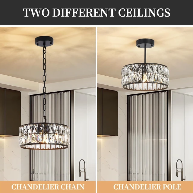 Alt view image 6 of 7 - 4-Light Black Crystal 12" Round Semi Flush Mount Ceiling Light