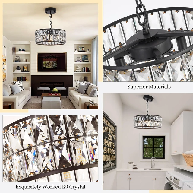 Alt view image 5 of 7 - 4-Light Black Crystal 12" Round Semi Flush Mount Ceiling Light