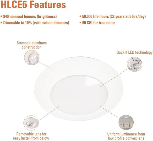Alt view image 2 of 5 - HALO HLCE 6-Pack 6 in LED Disk Ceiling Light 3000K 940lm 90 CRI Dimmable