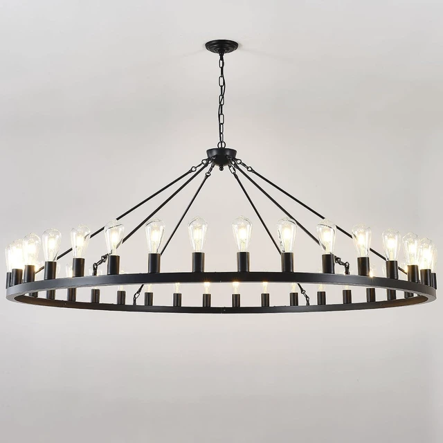Main image of Large black wagon wheel chandelier 64 inch,36-Light Farmhouse wagon Wheel Chandeliers Round Industrial ceiling light fixtures for outdoor porch high ceilings Living Dining Room Foyer Entryway