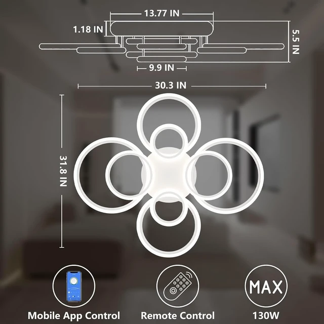 Alt view image 3 of 7 - Modern LED Ceiling Light, 31.8-Inch, 3 Color Temps, 3348LM