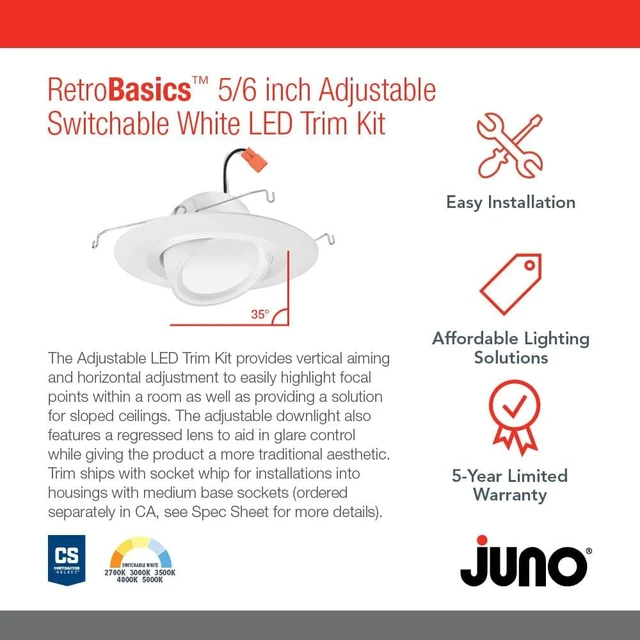 Alt view image 2 of 7 - Juno RetroBasics 5"/6" Inch Adjustable LED Recessed Lighting 5-in-1 CCT