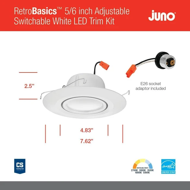 Alt view image 4 of 7 - Juno RetroBasics 5"/6" Inch Adjustable LED Recessed Lighting 5-in-1 CCT