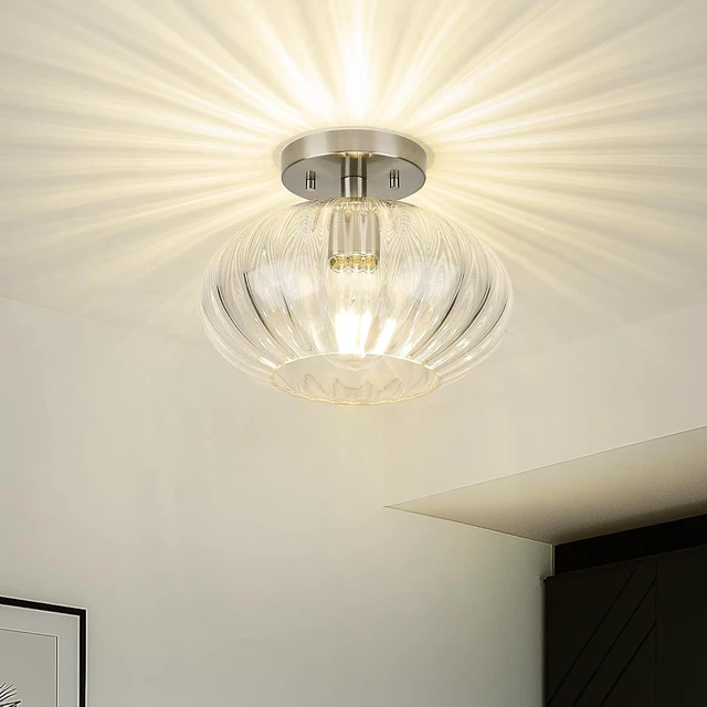 Main image of FEMILA 10.3" Brushed Nickel Ceiling Lights, Pumpkin-Shaped Glass Ceiling Light for Living Room, Bedroom, Kitchen, 4FYD85F BN