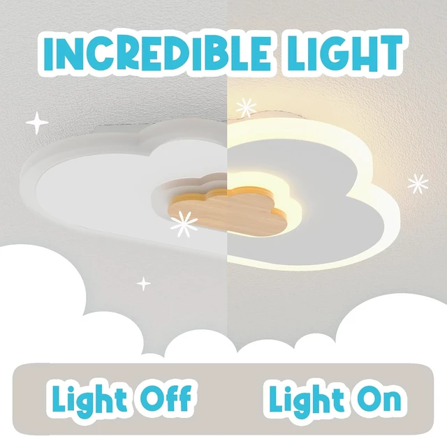 Alt view image 3 of 7 - LED Ceiling Light Fixture 15.7in Dimmable Children Cloud Lights for Ceiling with Remote Control 20W Creative Wooden Bedroom Ceiling Lamp for Kids Room Bedroom Living Room