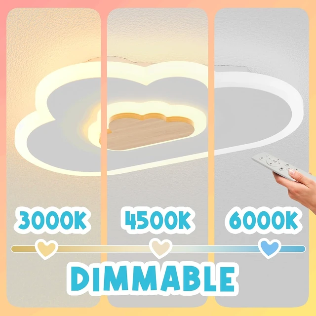 Alt view image 4 of 7 - LED Ceiling Light Fixture 15.7in Dimmable Children Cloud Lights for Ceiling with Remote Control 20W Creative Wooden Bedroom Ceiling Lamp for Kids Room Bedroom Living Room