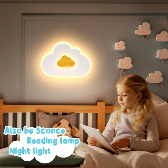 Alt view image 5 of 7 - LED Ceiling Light Fixture 15.7in Dimmable Children Cloud Lights for Ceiling with Remote Control 20W Creative Wooden Bedroom Ceiling Lamp for Kids Room Bedroom Living Room