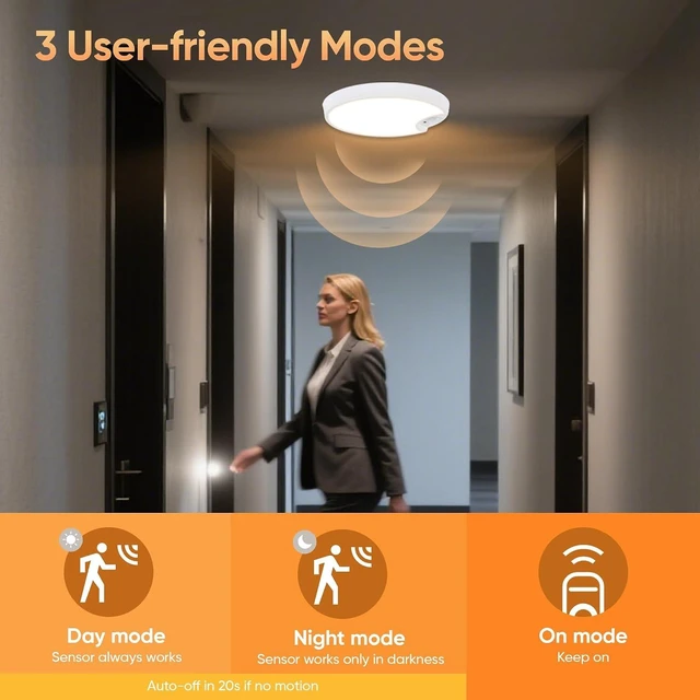 Alt view image 2 of 7 - Rechargeable Motion Sensor Ceiling Light: Remote Closet Light Indoor
