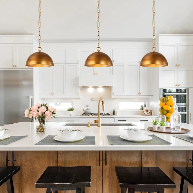 Alt view image 2 of 7 - KSANA Pendant Light Kitchen Island, 10" Modern Gold Pendant Lighting Dome Shade Pendant Light Fixtures for Kitchen, Dining Room, Hallway, Brushed Antique Gold Finish