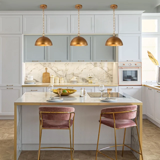 Alt view image 4 of 7 - KSANA Pendant Light Kitchen Island, 10" Modern Gold Pendant Lighting Dome Shade Pendant Light Fixtures for Kitchen, Dining Room, Hallway, Brushed Antique Gold Finish