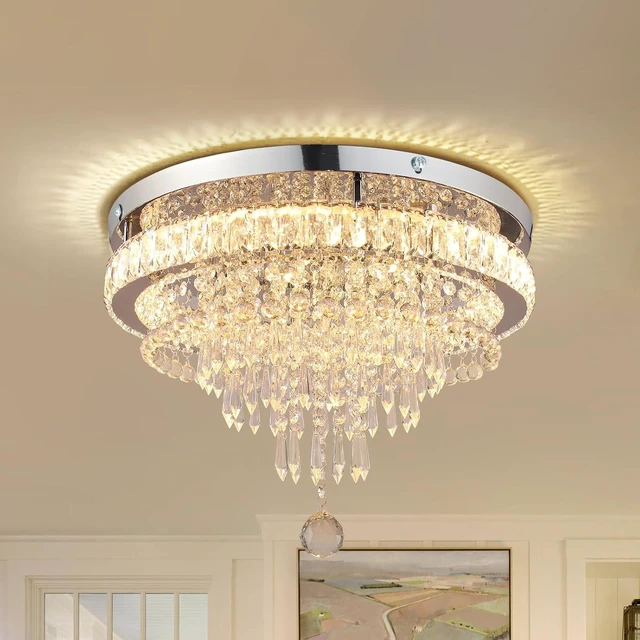 Main image of FRIXCHUR 19.7" Crystal Chandelier Flush Mount LED Ceiling Light Warm White