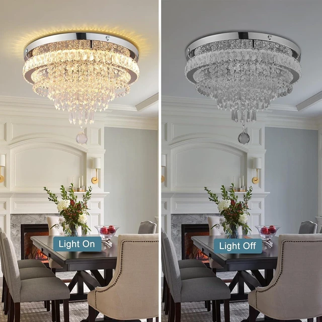 Alt view image 4 of 7 - FRIXCHUR 19.7" Crystal Chandelier Flush Mount LED Ceiling Light Warm White