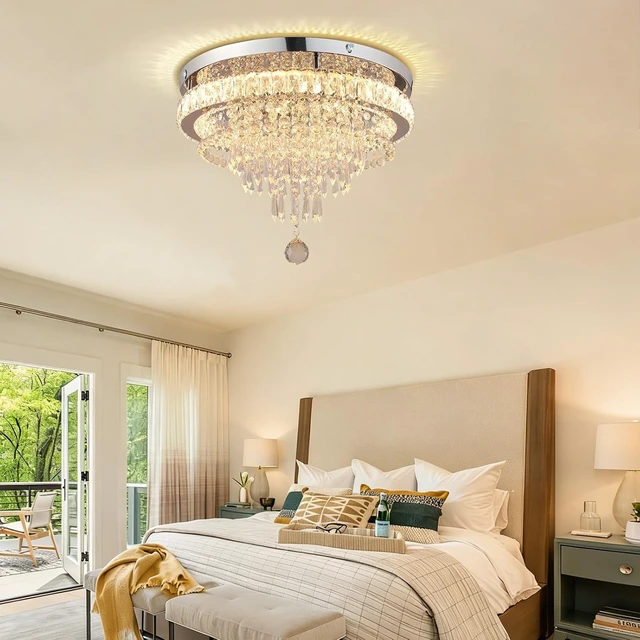 Alt view image 6 of 7 - FRIXCHUR 19.7" Crystal Chandelier Flush Mount LED Ceiling Light Warm White