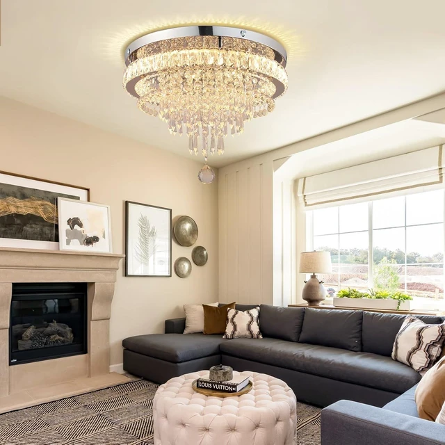 Alt view image 7 of 7 - FRIXCHUR 19.7" Crystal Chandelier Flush Mount LED Ceiling Light Warm White