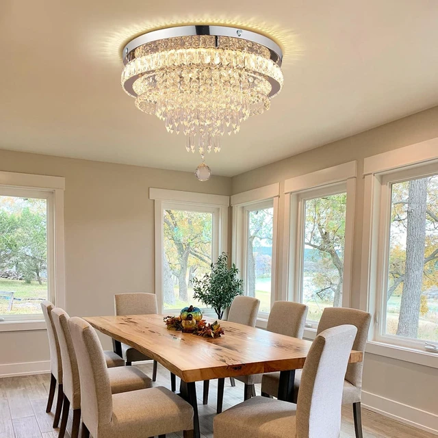 Alt view image 5 of 7 - FRIXCHUR 19.7" Crystal Chandelier Flush Mount LED Ceiling Light Warm White