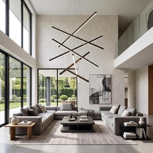 Alt view image 2 of 7 - JAYMP Modern LED Chandeliers Dimmable Pendant Light Fixture 7 Lights for High Ceiling Living Room Dining Room Staircase Restaurant Sputnik Floating Sculptural Art Hanging Lamp (Black, 39.4inch)