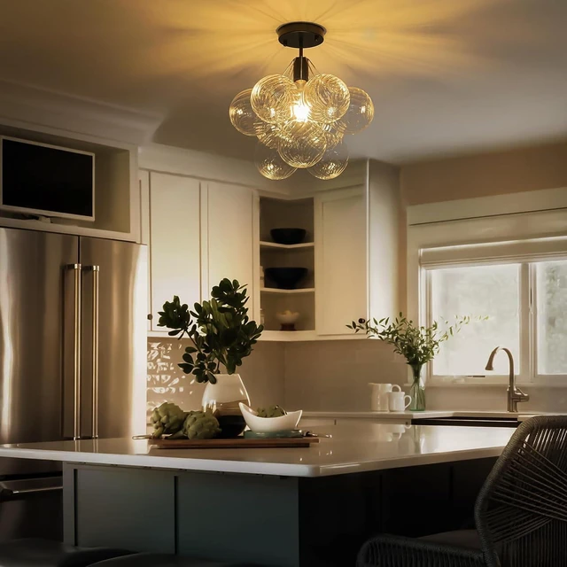 Alt view image 3 of 7 - Flush Mount Ceiling LightMid Century Modern Chandelier Lighting Black