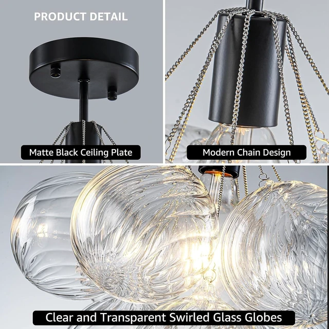 Alt view image 6 of 7 - Flush Mount Ceiling LightMid Century Modern Chandelier Lighting Black