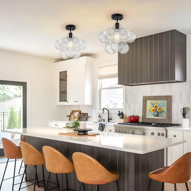 Alt view image 7 of 7 - Flush Mount Ceiling LightMid Century Modern Chandelier Lighting Black