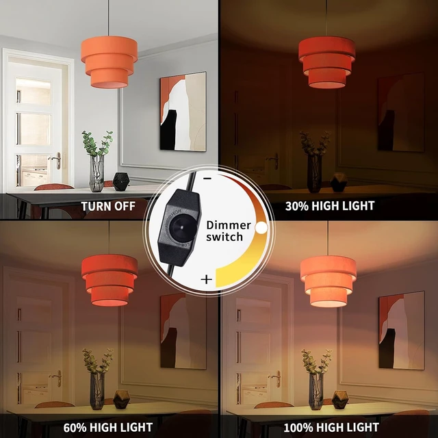Alt view image 4 of 7 - Orange Plug in Pendant Light, Mid Century Modern Pendant Light 3 Tier Plug in Chandelier with Orange Lampshape Hanging Lamp, Hanging Lights with Plug in Cord for Living Room Bedroom, 16.4ft Cord