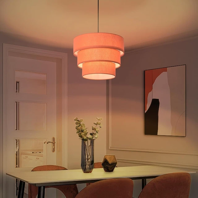 Alt view image 7 of 7 - Orange Plug in Pendant Light, Mid Century Modern Pendant Light 3 Tier Plug in Chandelier with Orange Lampshape Hanging Lamp, Hanging Lights with Plug in Cord for Living Room Bedroom, 16.4ft Cord