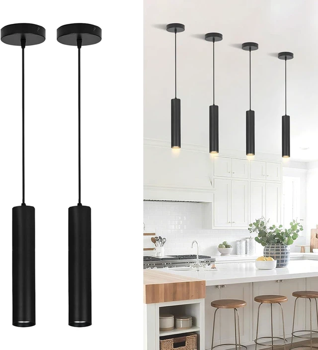 Main image of Black Pendant Lights 2 Pack, 3W 3000K LED for Kitchen Island, Non-Dimmable