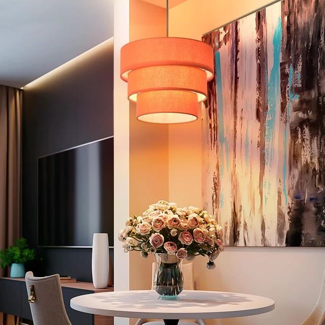 Alt view image 6 of 7 - Orange Plug in Pendant Light, Mid Century Modern Pendant Light 3 Tier Plug in Chandelier with Orange Lampshape Hanging Lamp, Hanging Lights with Plug in Cord for Living Room Bedroom, 16.4ft Cord