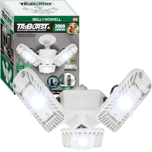 Main image of Bell+Howell Triburst 2000 Lumens Energy Saving Indoor Lights Ultra Bright Lighting with 72 LED Bulbs Multi-Directional Triple Panel for Brighter Workshops Bedroom Garage Ceiling Light As Seen On TV