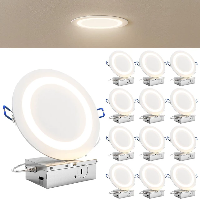 Main image of Sunco 12 Pack 6 Inch Slim Canless LED Recessed Lights, 5CCT, 14W, Dimmable