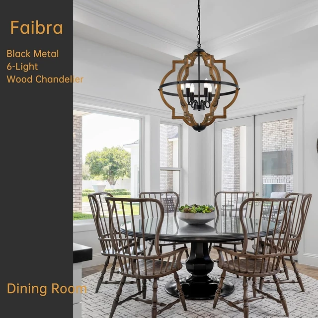 Alt view image 6 of 7 - 22.83" 6 Light Brown Oak Wood Drum Pendant Light for Dining Room