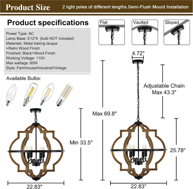 Alt view image 2 of 7 - 22.83" 6 Light Brown Oak Wood Drum Pendant Light for Dining Room