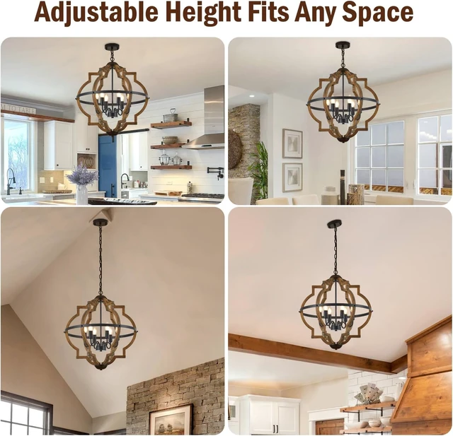 Alt view image 5 of 7 - 22.83" 6 Light Brown Oak Wood Drum Pendant Light for Dining Room