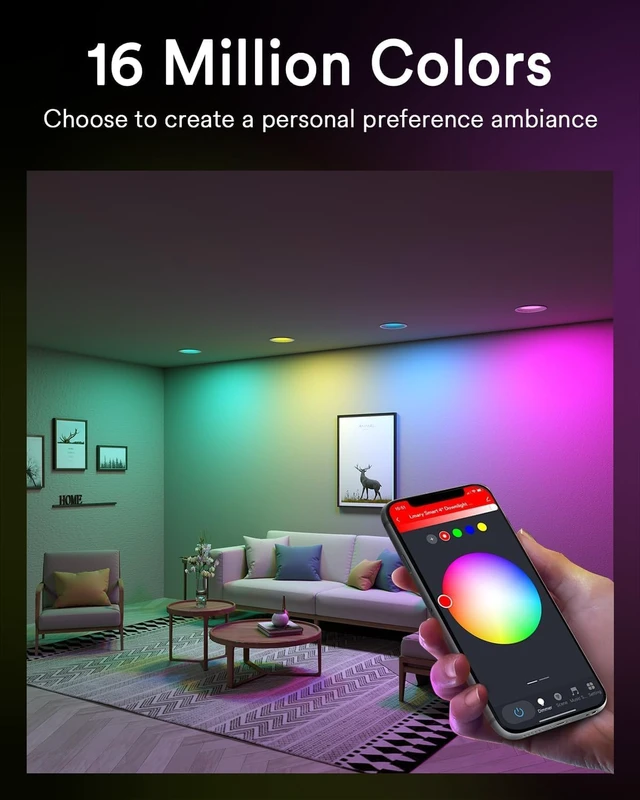 Alt view image 2 of 7 - Lumary Smart WiFi LED Recessed Lighting 4'', RGBWW Ceiling Can Light, 4Pack
