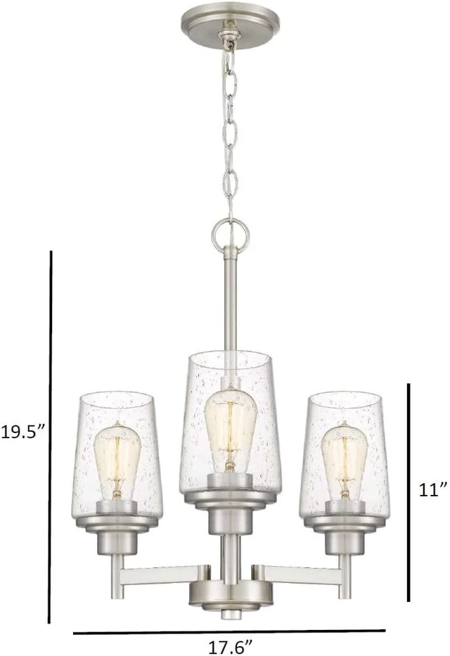 Alt view image 3 of 7 - Tawson Jacob Modern 3-Light Chandelier Pendant Ceiling Light Brushed Nickle Seeded Glass Adjustable Height for Hallway, Entryway, Passway, Dining, Kitchen