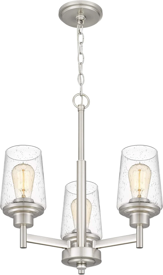 Alt view image 4 of 7 - Tawson Jacob Modern 3-Light Chandelier Pendant Ceiling Light Brushed Nickle Seeded Glass Adjustable Height for Hallway, Entryway, Passway, Dining, Kitchen