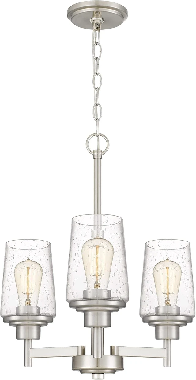 Alt view image 2 of 7 - Tawson Jacob Modern 3-Light Chandelier Pendant Ceiling Light Brushed Nickle Seeded Glass Adjustable Height for Hallway, Entryway, Passway, Dining, Kitchen