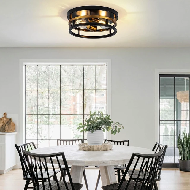 Alt view image 7 of 7 - Antique Gold Bronze Flush Mount Light, Electroplated Bronze & Black 2-Light Fixture for Kitchen Hallway Bedroom, Low Profile E26 Close-to-Ceiling Lighting (Single Unit)