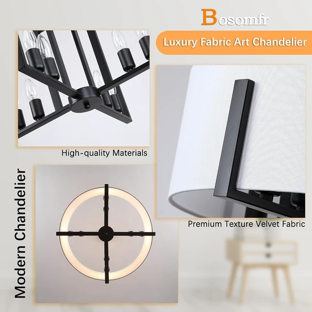 Alt view image 3 of 7 - 20in Black Drum Chandelier 8-Light Modern White Fabric