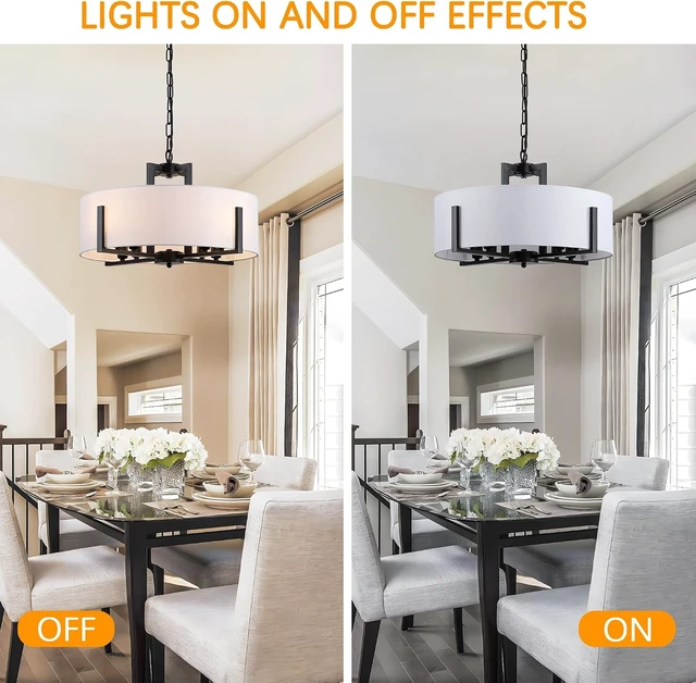 Alt view image 4 of 7 - 20in Black Drum Chandelier 8-Light Modern White Fabric