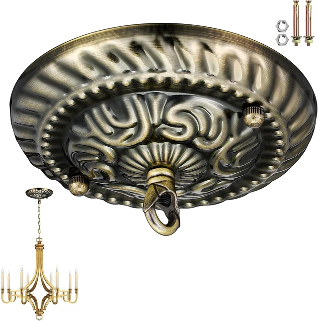 Main image of Homoyoyo Chandelier Canopy with Hook:Vintage Chandelier Ceiling Plate with Retro Pendant Light Canopy Decorative Kit for DIY Homeowners,Lighting Professionals for Pendant Satin Brass Easy Installatio
