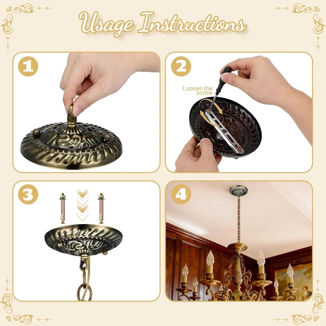 Alt view image 3 of 7 - Homoyoyo Chandelier Canopy with Hook:Vintage Chandelier Ceiling Plate with Retro Pendant Light Canopy Decorative Kit for DIY Homeowners,Lighting Professionals for Pendant Satin Brass Easy Installatio