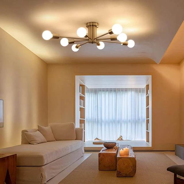 Alt view image 2 of 7 - Nickel Sputnik Light Fixture 8-Light Semi Flush Mount Ceiling Light Fixture