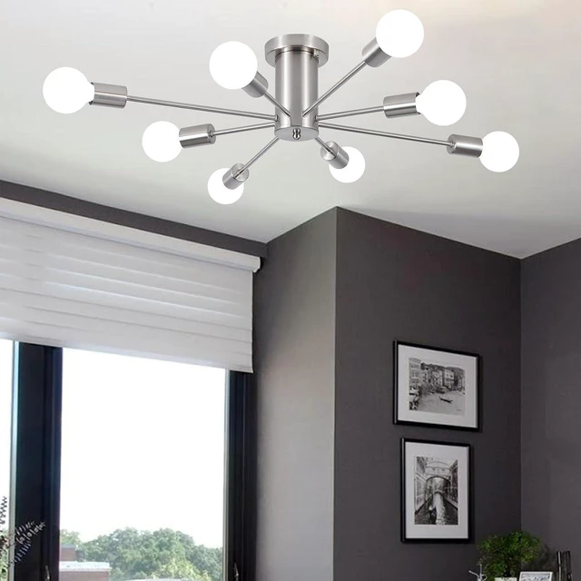 Main image of Nickel Sputnik Light Fixture 8-Light Semi Flush Mount Ceiling Light Fixture
