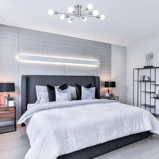 Alt view image 6 of 7 - Nickel Sputnik Light Fixture 8-Light Semi Flush Mount Ceiling Light Fixture
