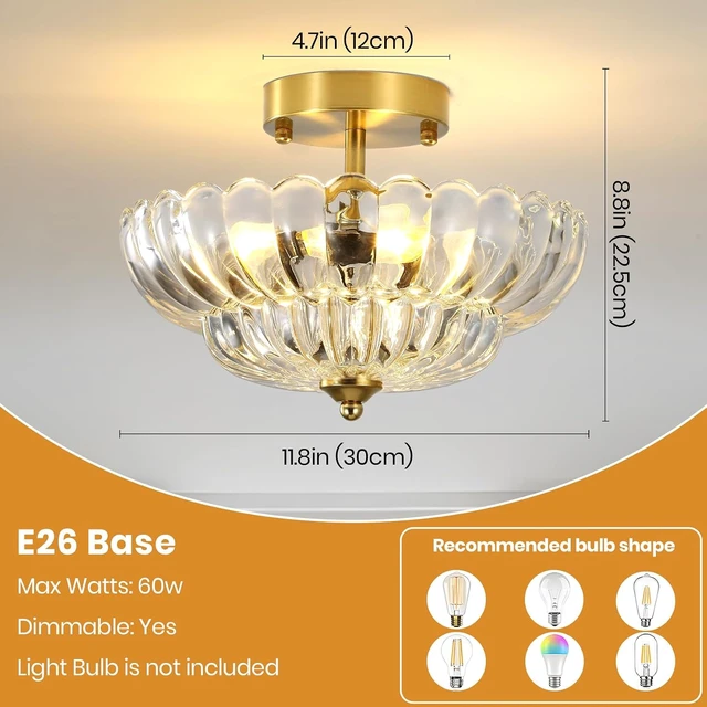 Alt view image 2 of 7 - 11.8 Vintage Semi Flush Mount Ceiling Light Fixture with Clear Glass Shade