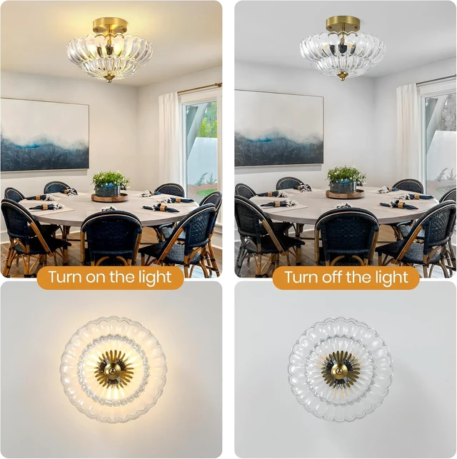 Alt view image 4 of 7 - 11.8 Vintage Semi Flush Mount Ceiling Light Fixture with Clear Glass Shade