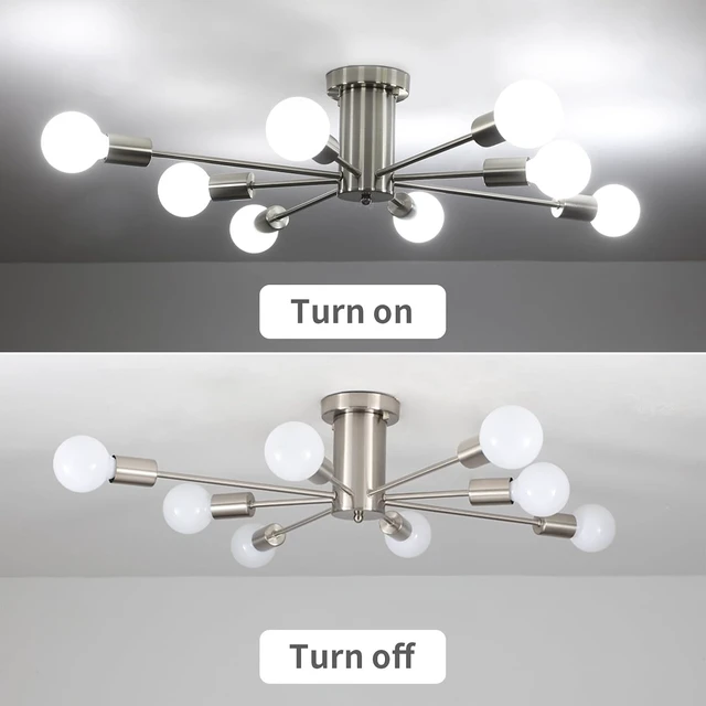 Alt view image 7 of 7 - Nickel Sputnik Light Fixture 8-Light Semi Flush Mount Ceiling Light Fixture