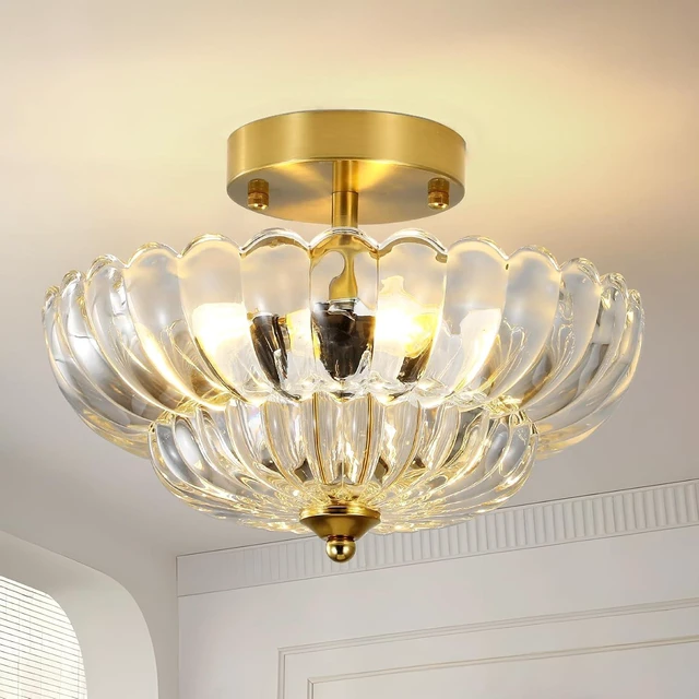 Main image of 11.8 Vintage Semi Flush Mount Ceiling Light Fixture with Clear Glass Shade